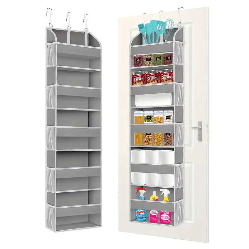 5-Shelf Over-the-Door Organizer with 10 Large Pockets - Light Gray