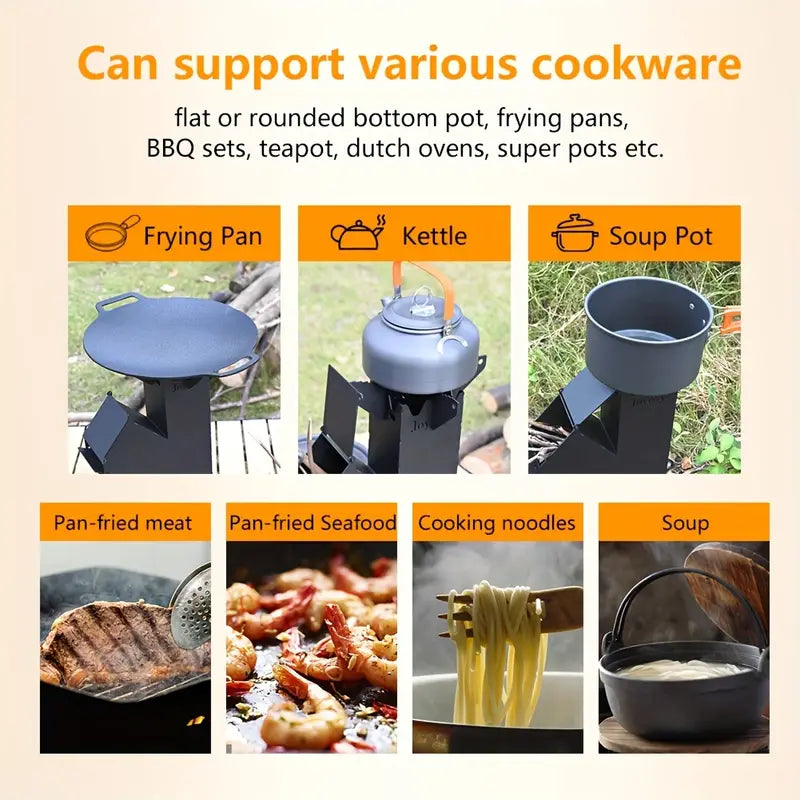Multi-functional Iron Wood Burning Rocket Stove for Outdoor Cooking