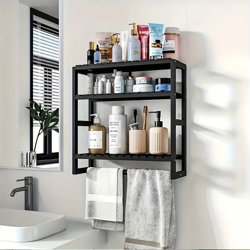 Wall Mounted Storage Rack with Rod - Black