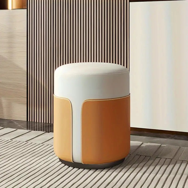 mporary Leather Splicing Round Dressing Stool - White & Orange