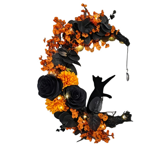 Gothic Halloween Moon Wreath Door Hanging