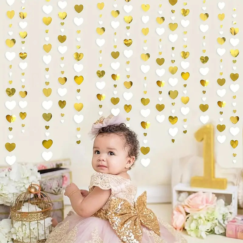 Heartfelt Elegance: 4m White and Golden Heart Shaped Garland