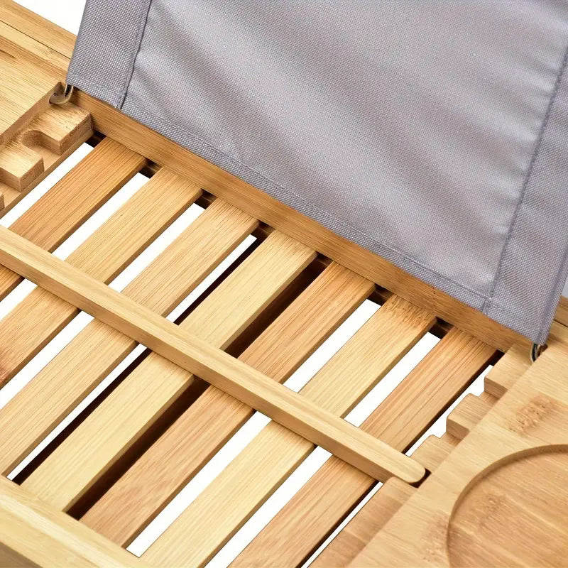 Stretchable Bamboo Bathtub and Bath Storage Rack - Natural Color