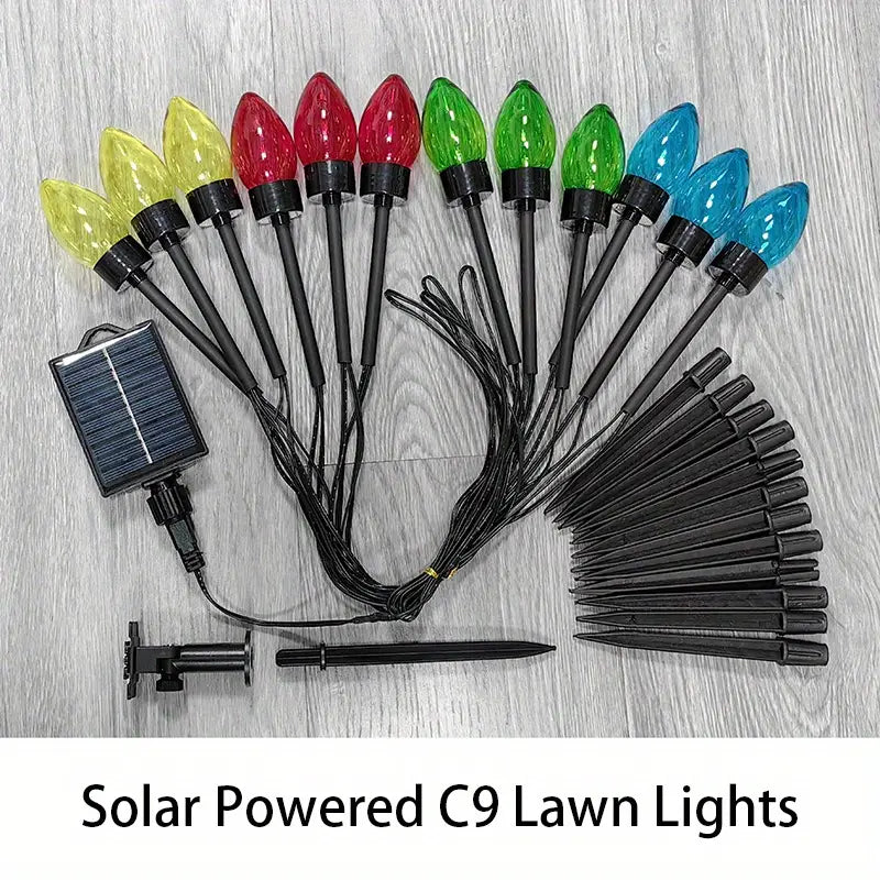Solar C9 Pointed Bubble Color Lawn Lights - 12-in-1 Pack