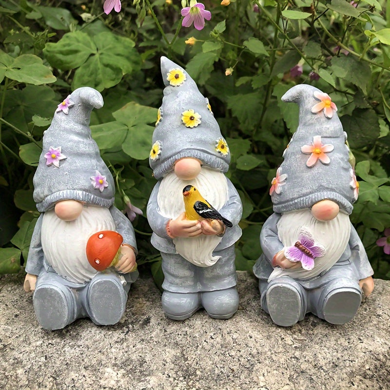 3-Piece Easter Resin Gnome Garden Statue Set Rustic Style