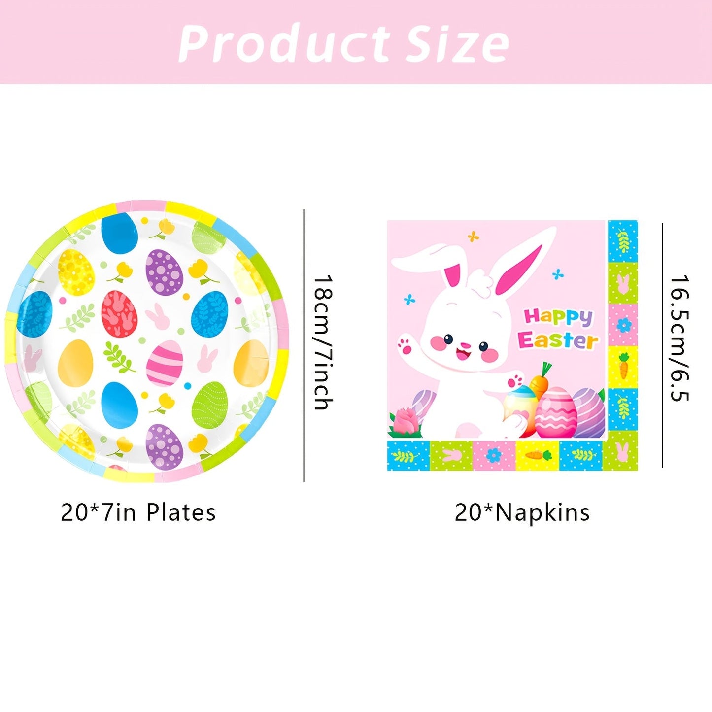 40-Pack Pink Bunny Easter Paper Plates & Napkins Set