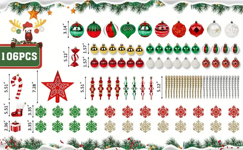 Enchanting Elegance: 106-Piece Christmas Ball Ornament Set