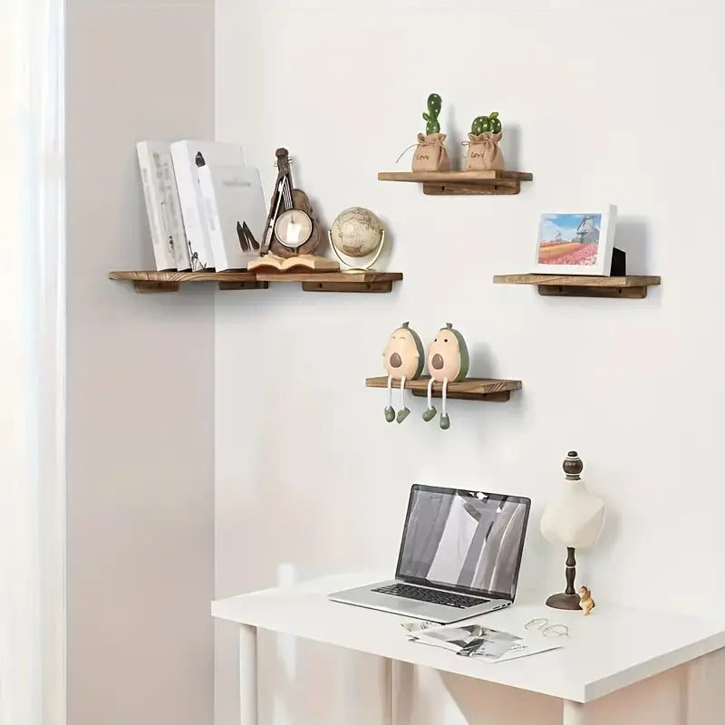 Rustic Wooden Wall Mounted Corner Shelf Set