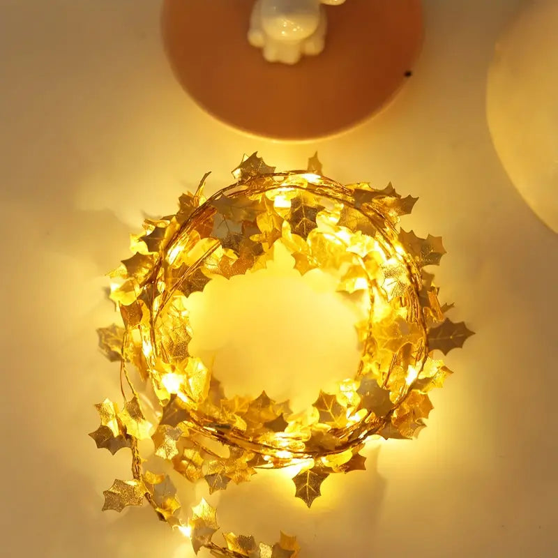 1-Pack LED Golden Leaf Fairy Lights - Firefly Starry Lights