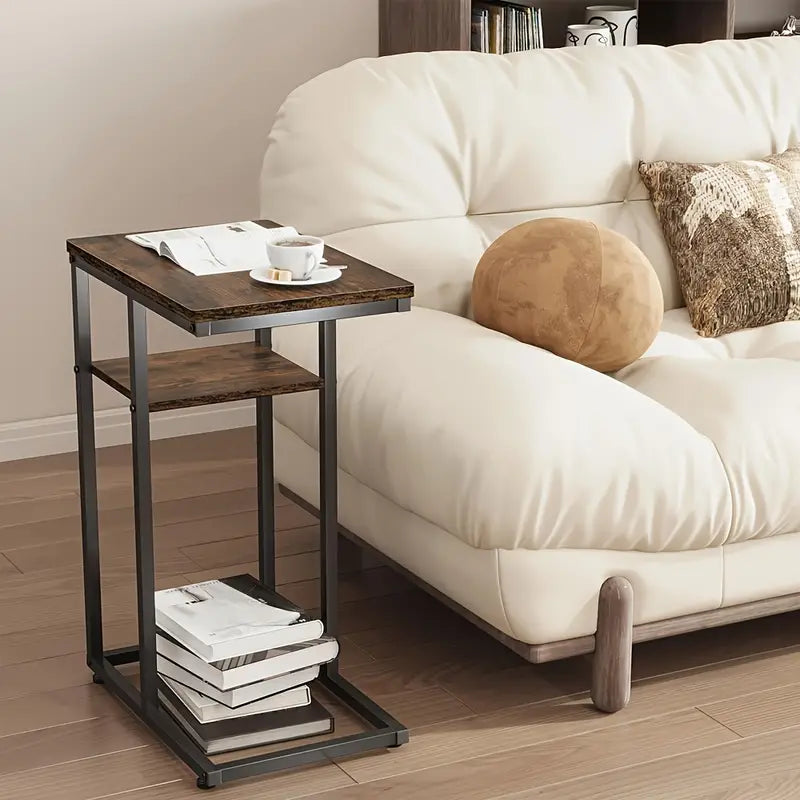 Wooden Sofa Side Table with Storage Rack - Classic Style
