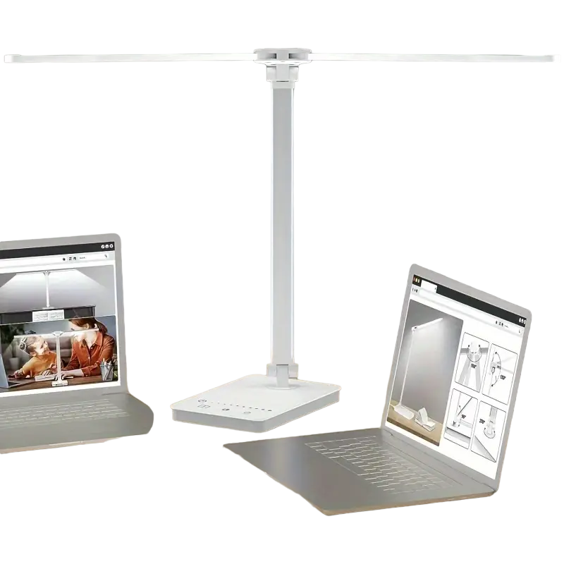 Adjustable Folding Desk Lamp for Home Office - Modern Double-Arm LED Banker Lamp, White