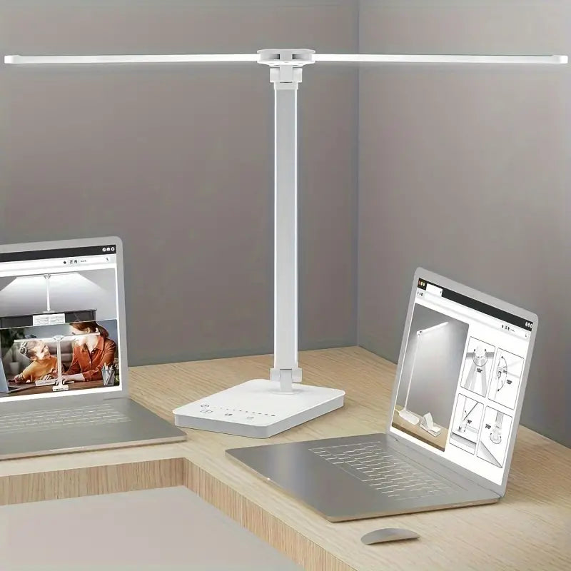 Adjustable Folding Desk Lamp for Home Office - Modern Double-Arm LED Banker Lamp, White