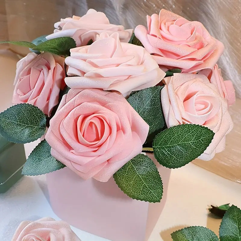 25-Piece Real Touch Artificial Rose Flower Arrangement - Shimmer Blush & Peach