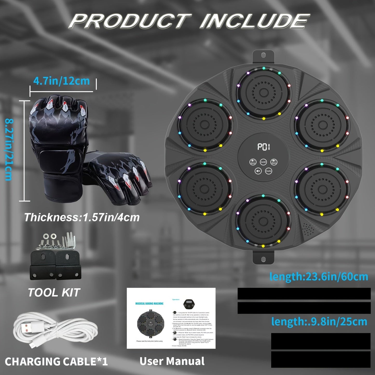 Boxing Trainer Wall Mount with Gloves & Music