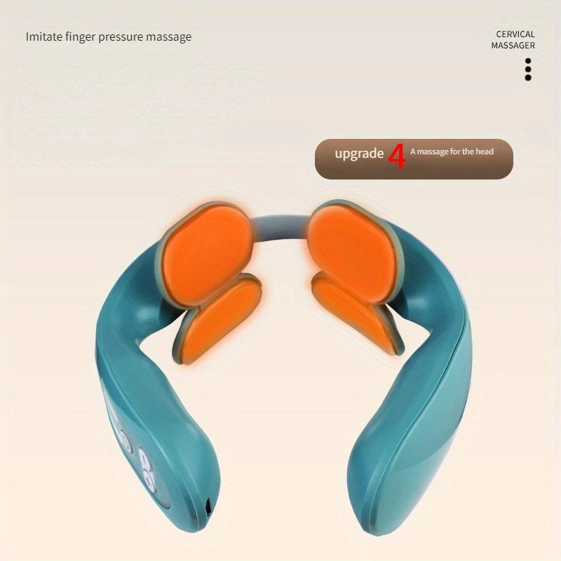 USB Rechargeable Neck & Head Massager - Luxury 4-Head Heating Massager(Blue)