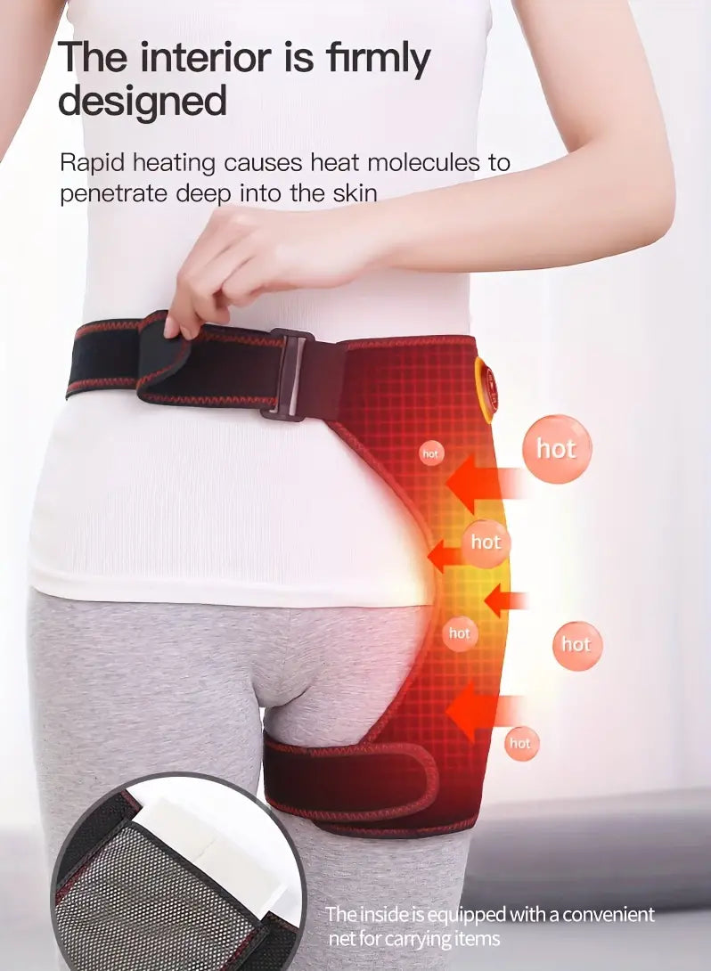 1pc USB Heated Hip Support Brace with Vibrating Massage and Adjustable Strap