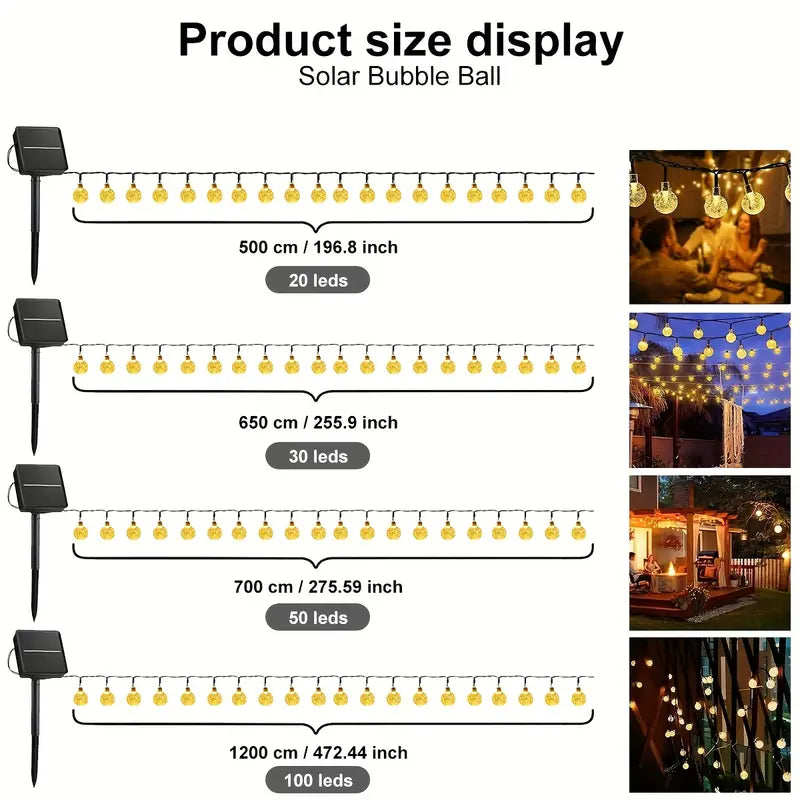 Solar Crystal Globe String Lights - 1 Pack, 100 LED, IP65 Waterproof, 8 Lighting Modes
