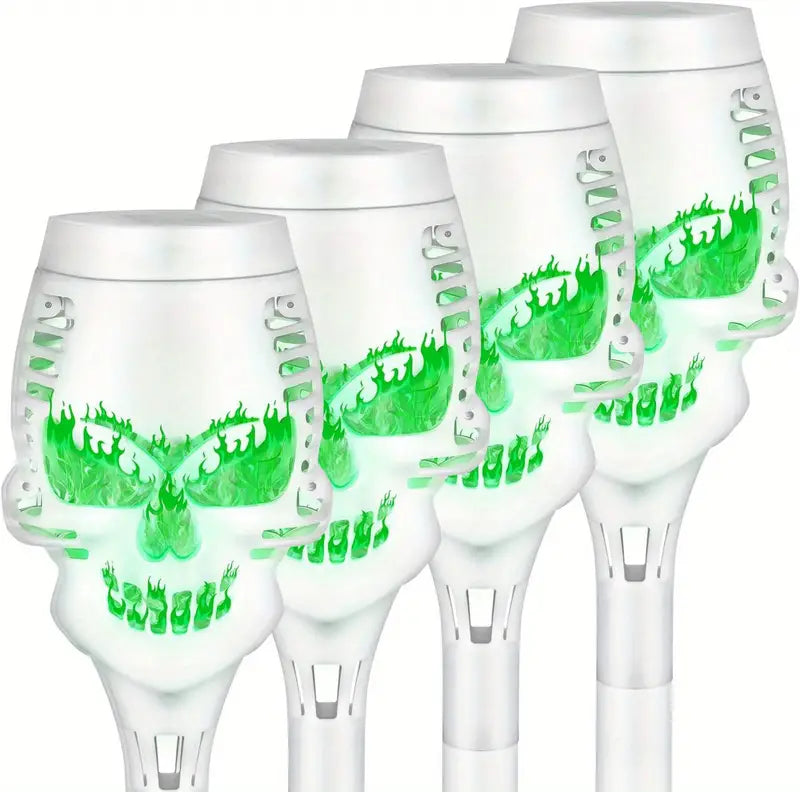 Spooky Solar Torch Set: 4-Pack Skull Lights with Flickering Flame