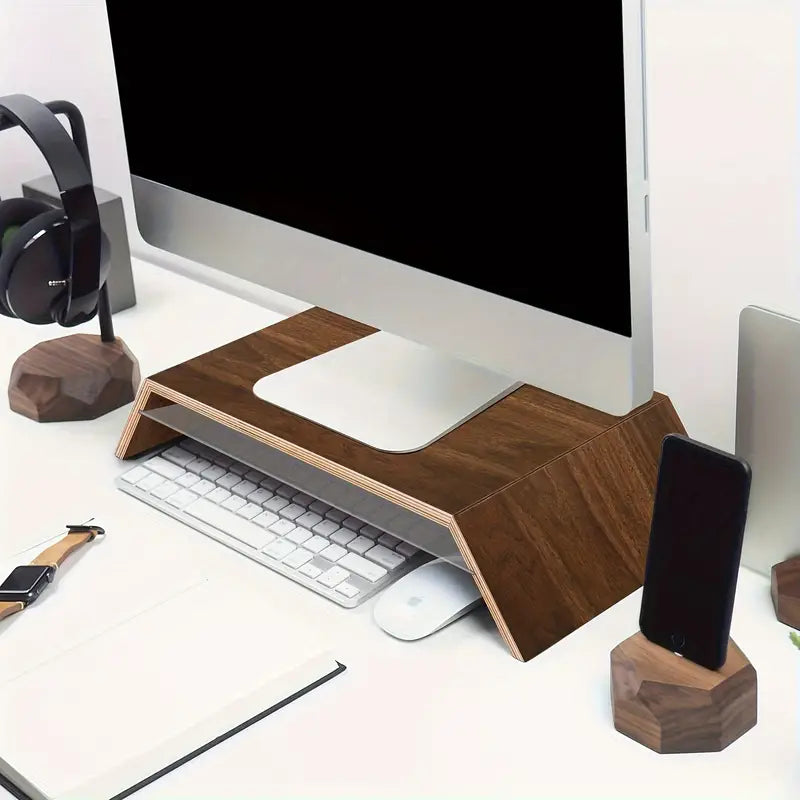 Premium Black Walnut Monitor Stand Riser with Underneath Storage