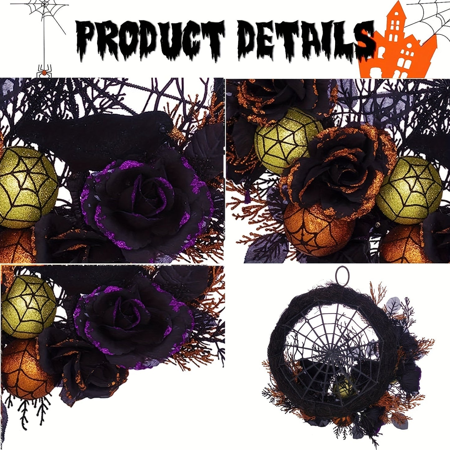 Halloween Wreath Decoration with Spider Web