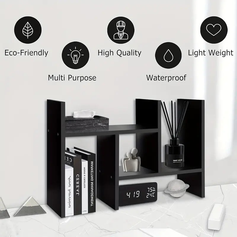 Adjustable Wood Bookshelf: Classic Desk Organizer & Storage Rack