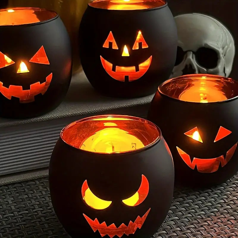 6-Piece Table Centerpiece Set – Black & Gold Glass Candle Holders