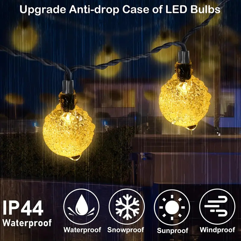 Solar Crystal Globe String Lights - 1 Pack, 100 LED, IP65 Waterproof, 8 Lighting Modes