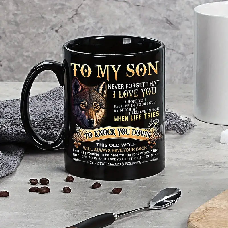To My Son Black Wolf Coffee Mug - 11oz Ceramic Cup