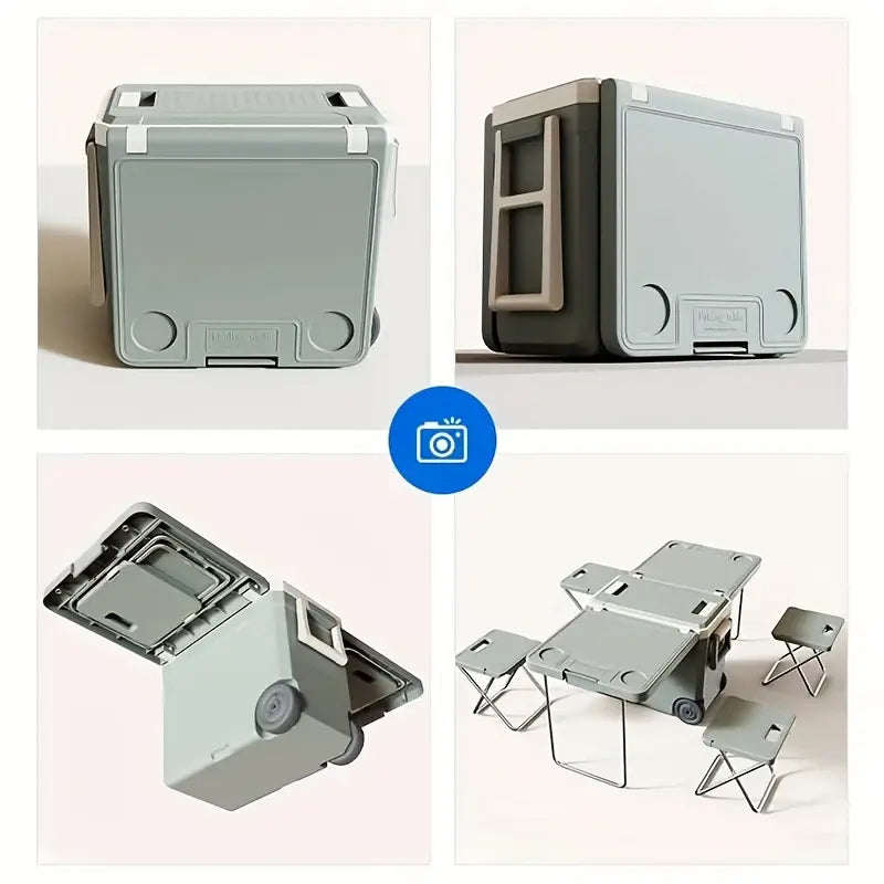 32L Portable Outdoor Cooler Box & Folding Table Chair Set