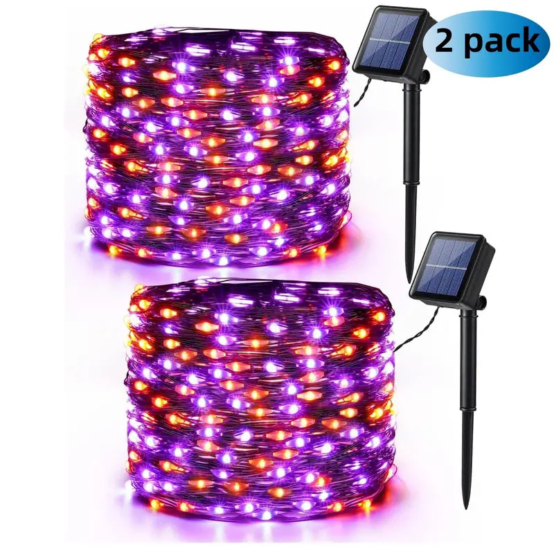 Enhance Your Halloween Ambiance with 2 Pack Orange & Purple Solar Halloween Lights