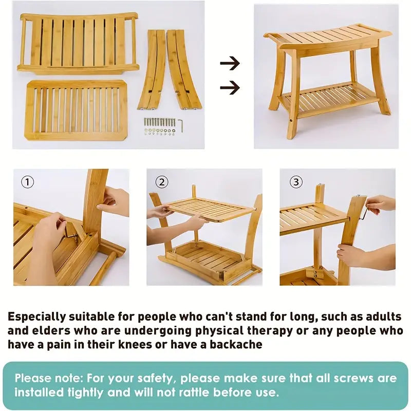 Bamboo Shower Bench with Shelf