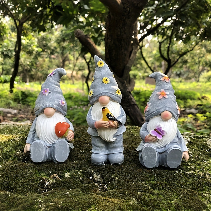 3-Piece Easter Resin Gnome Garden Statue Set Rustic Style