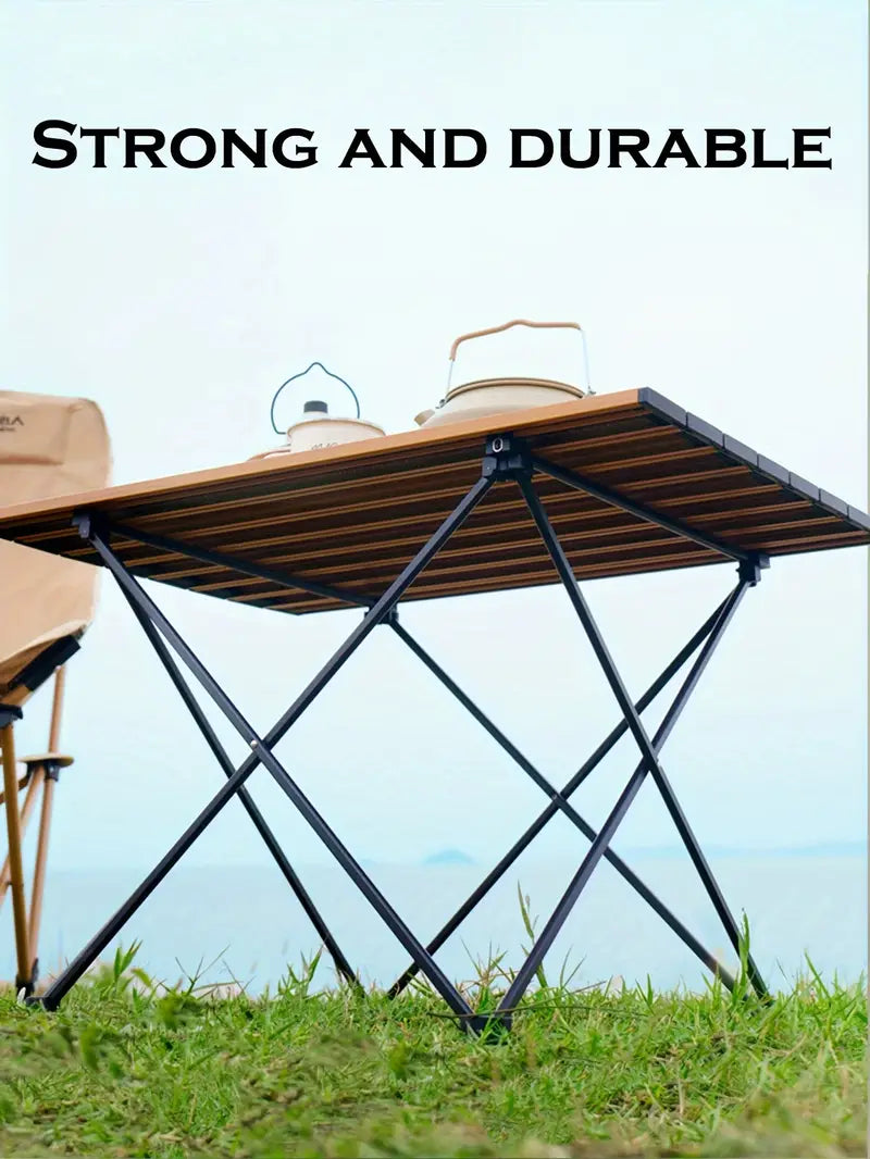Portable Folding Outdoor Picnic Table - Aluminum Alloy, Wood Color