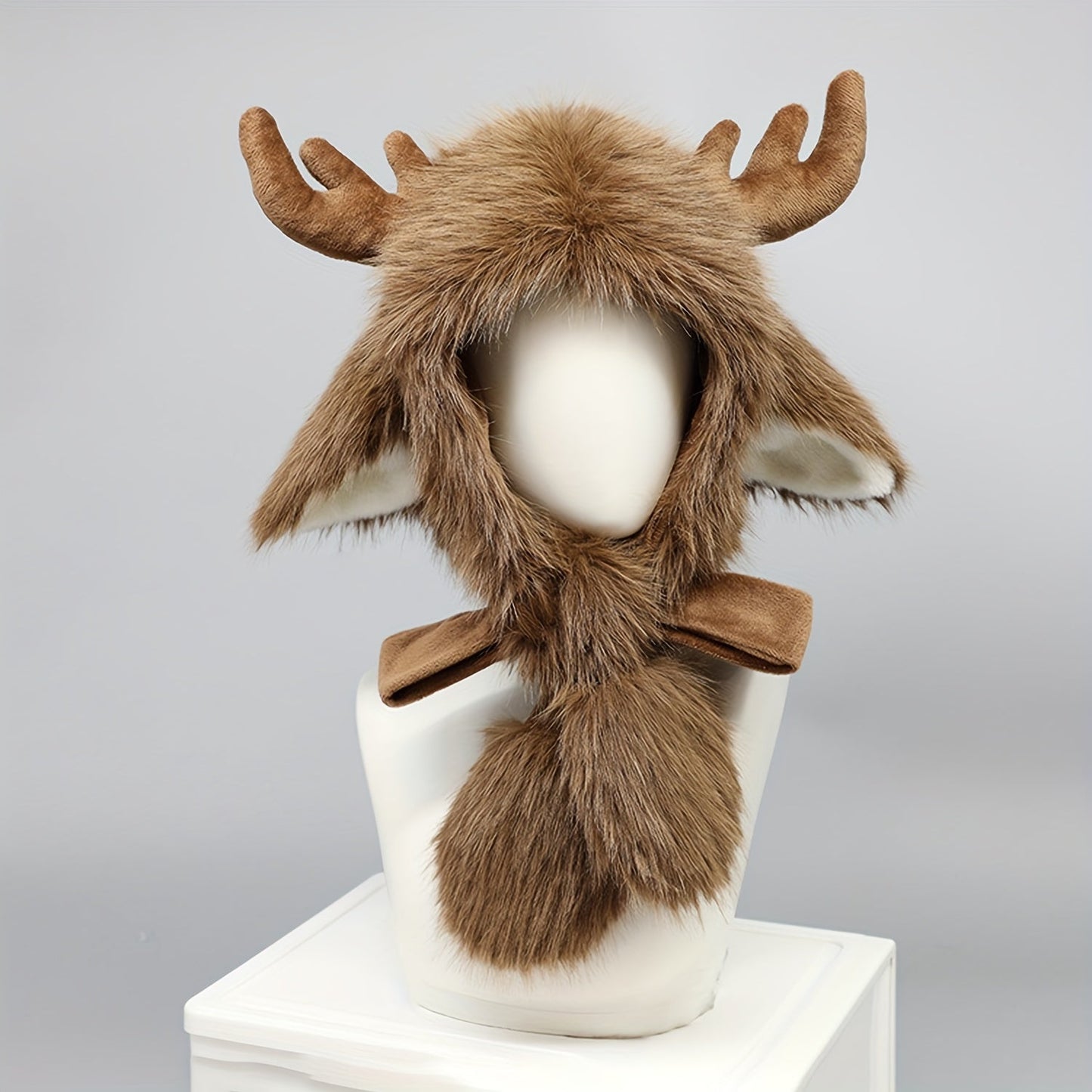 Winter Hat with Warm Moose Antlers Faux Fur