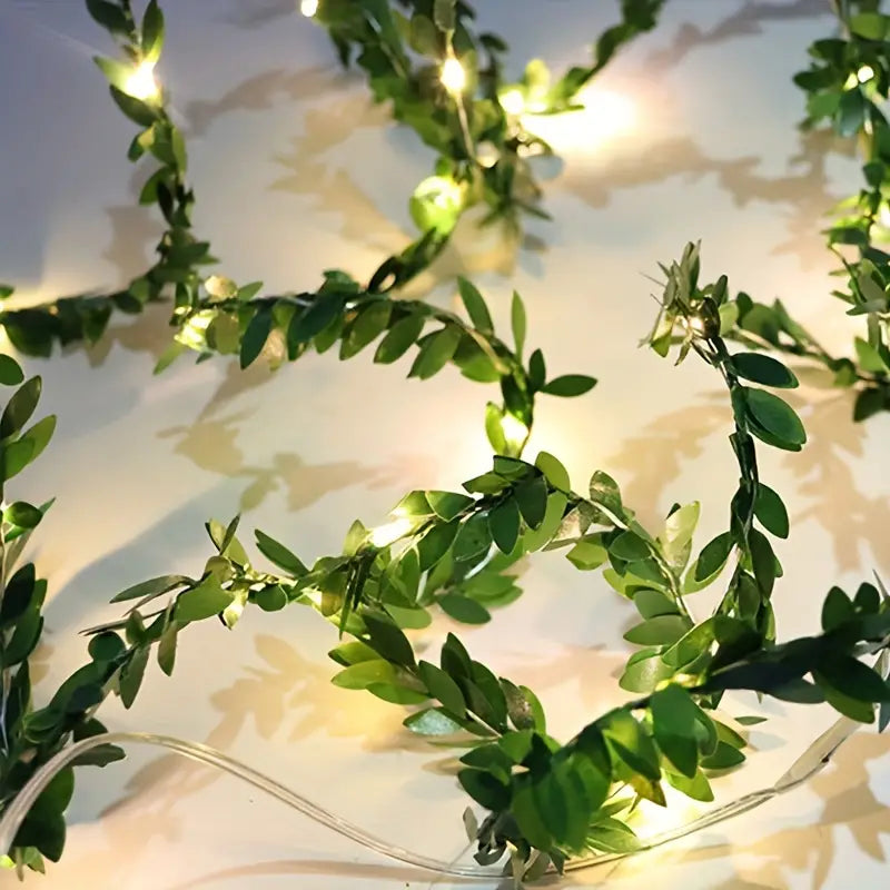 5m 50LED Green Leaf String Lights - Battery-Powered Fairy Lights