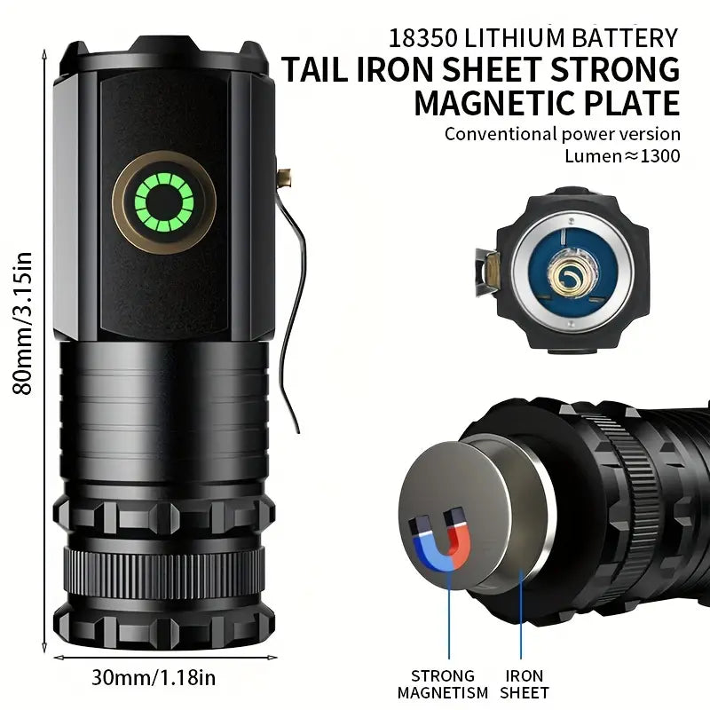 2000LM USB Rechargeable LED Flashlight - 5 Modes, Waterproof, Lightweight