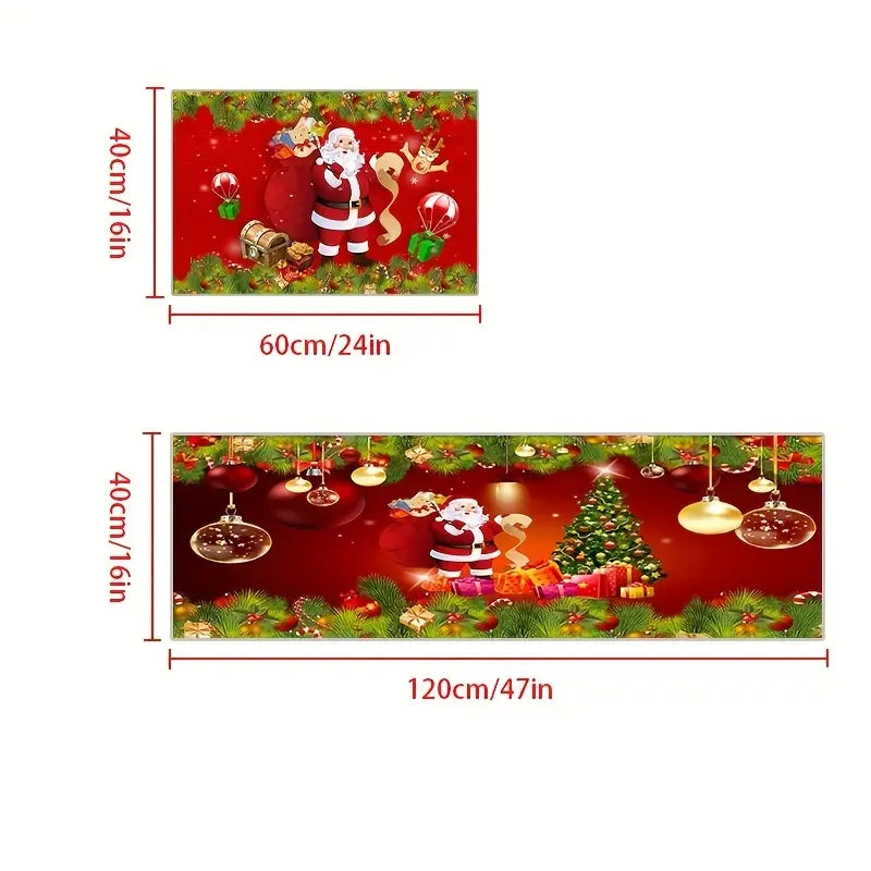 Add Festive Cheer with 2pcs Red Santa Claus Kitchen Mat Set