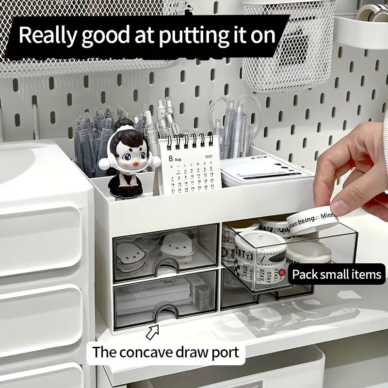 White Acrylic 4-Drawer Desktop Organizer with Open Tray Top