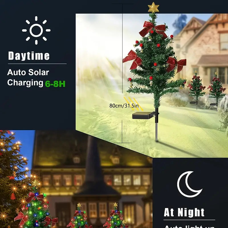 2PCS Solar Bow Lights - Waterproof Outdoor Christmas Tree Decorations for Yard, Garden, and Holiday Atmosphere - Elegant Landscape Lighting