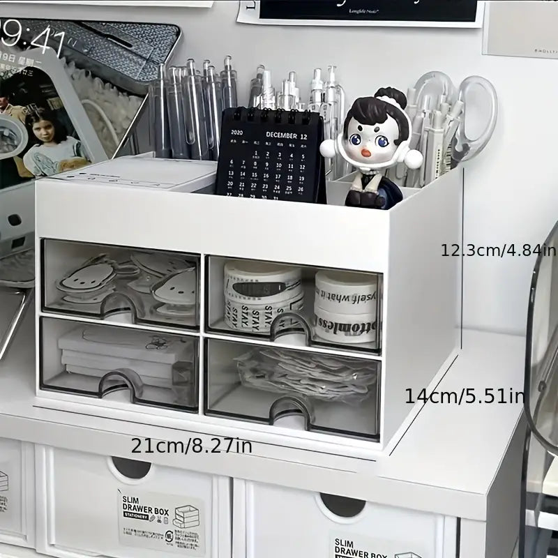 White Acrylic 4-Drawer Desktop Organizer with Open Tray Top