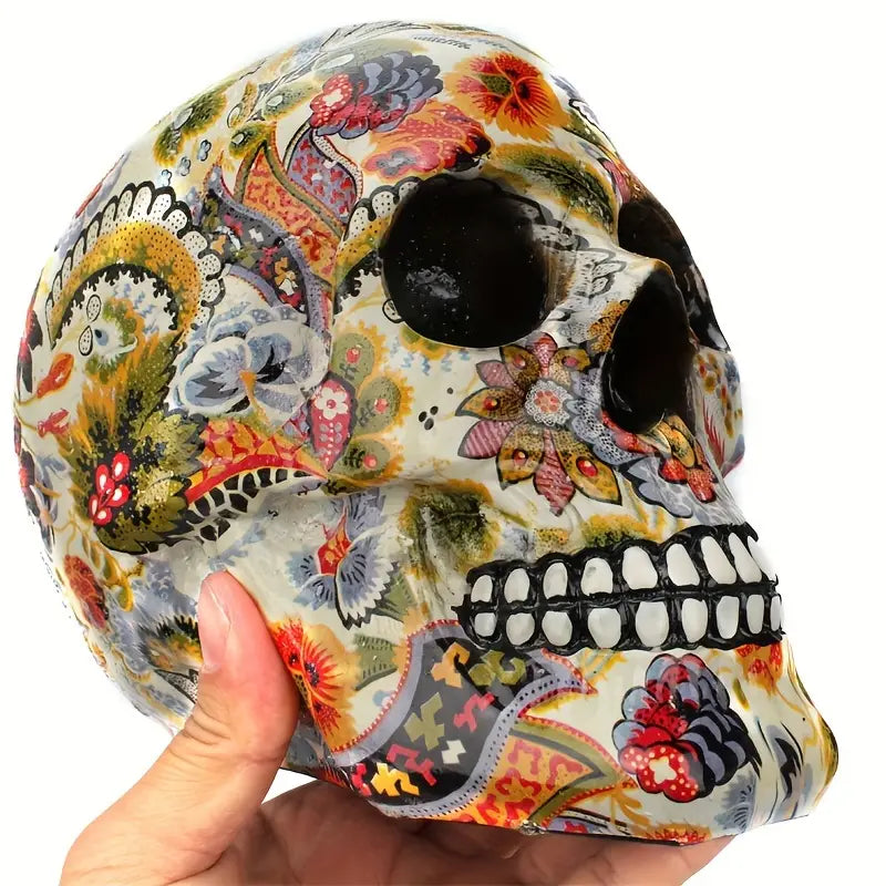 Skull Decoration – Vibrant Resin Flower Art Deco