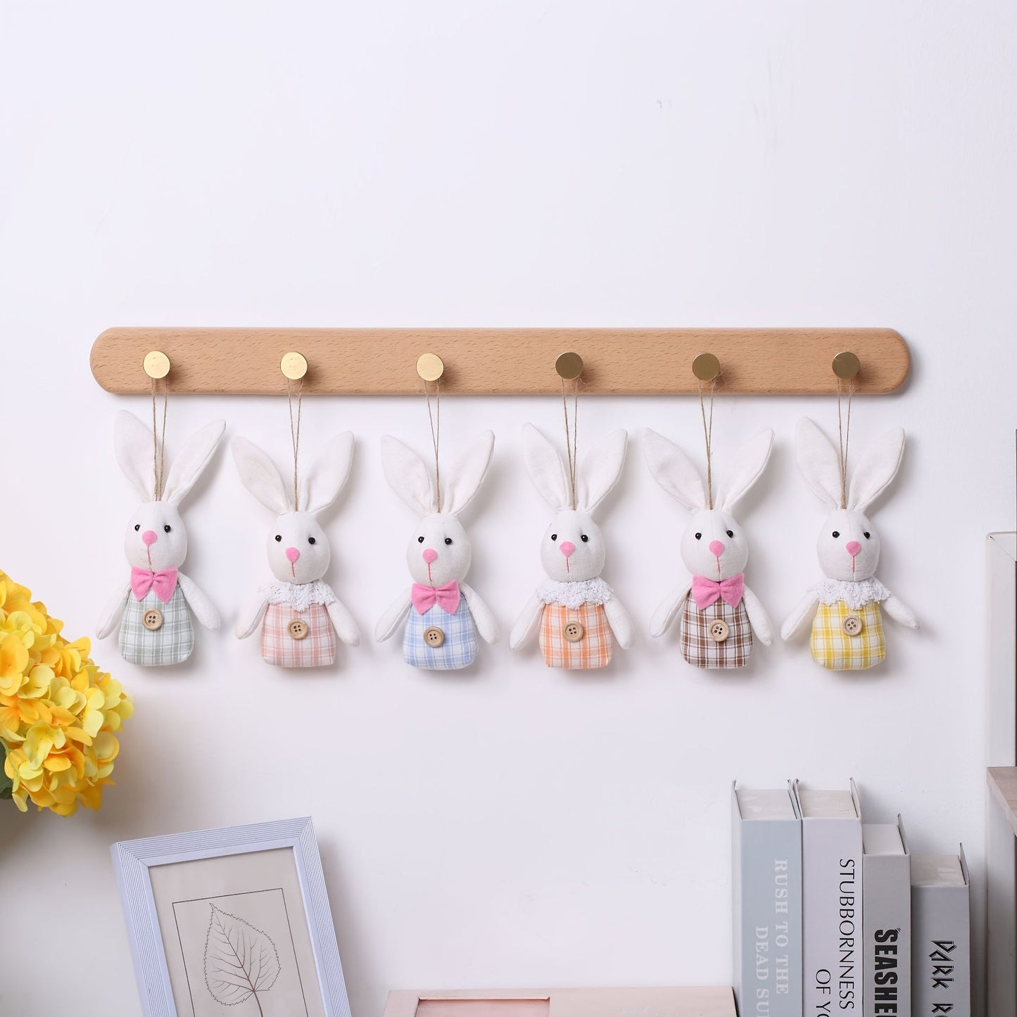 6pcs Easter Bunny Plush Decorations with Bow Ties