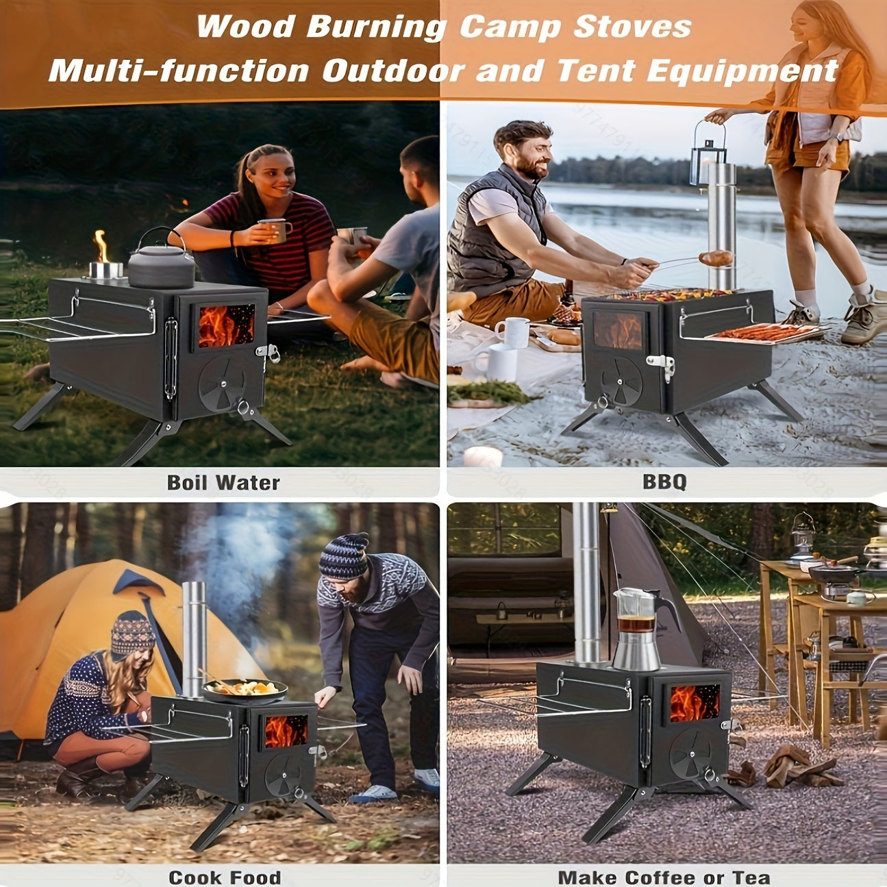 Iron Portable Camping Wood Stove with Chimney