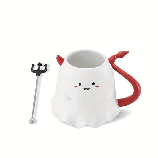 16oz Large Ceramic Halloween Devil Mug with Stirring Stick