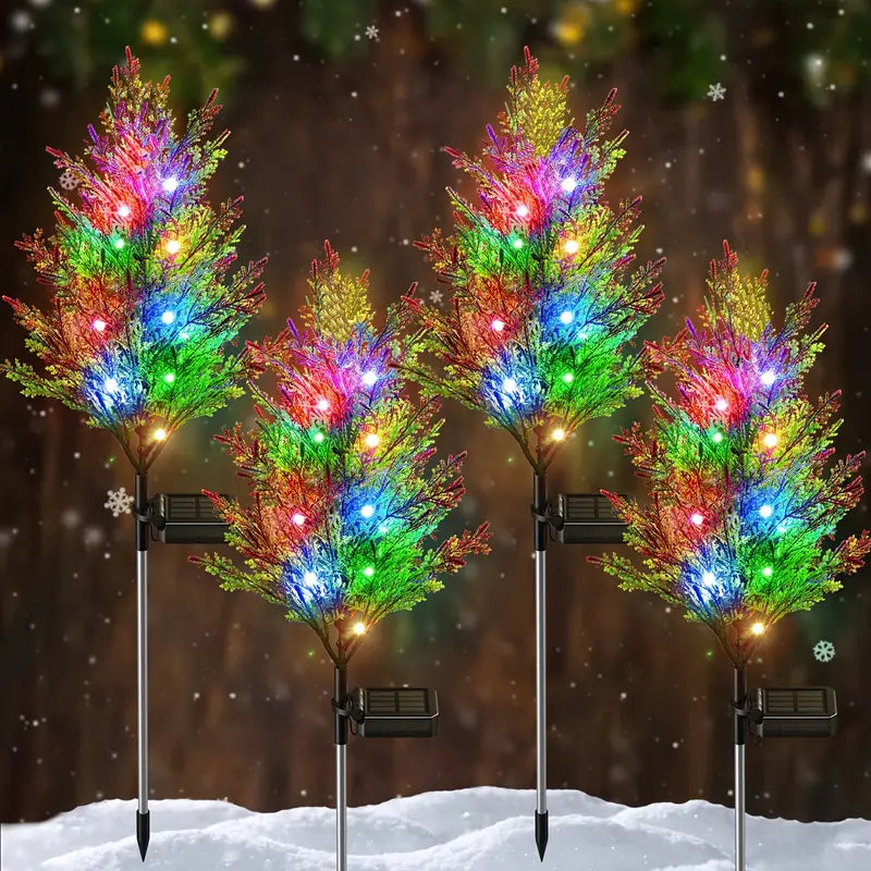 Twinkling Treasures: Festive Set of Four Solar Pine Lights for Christmas