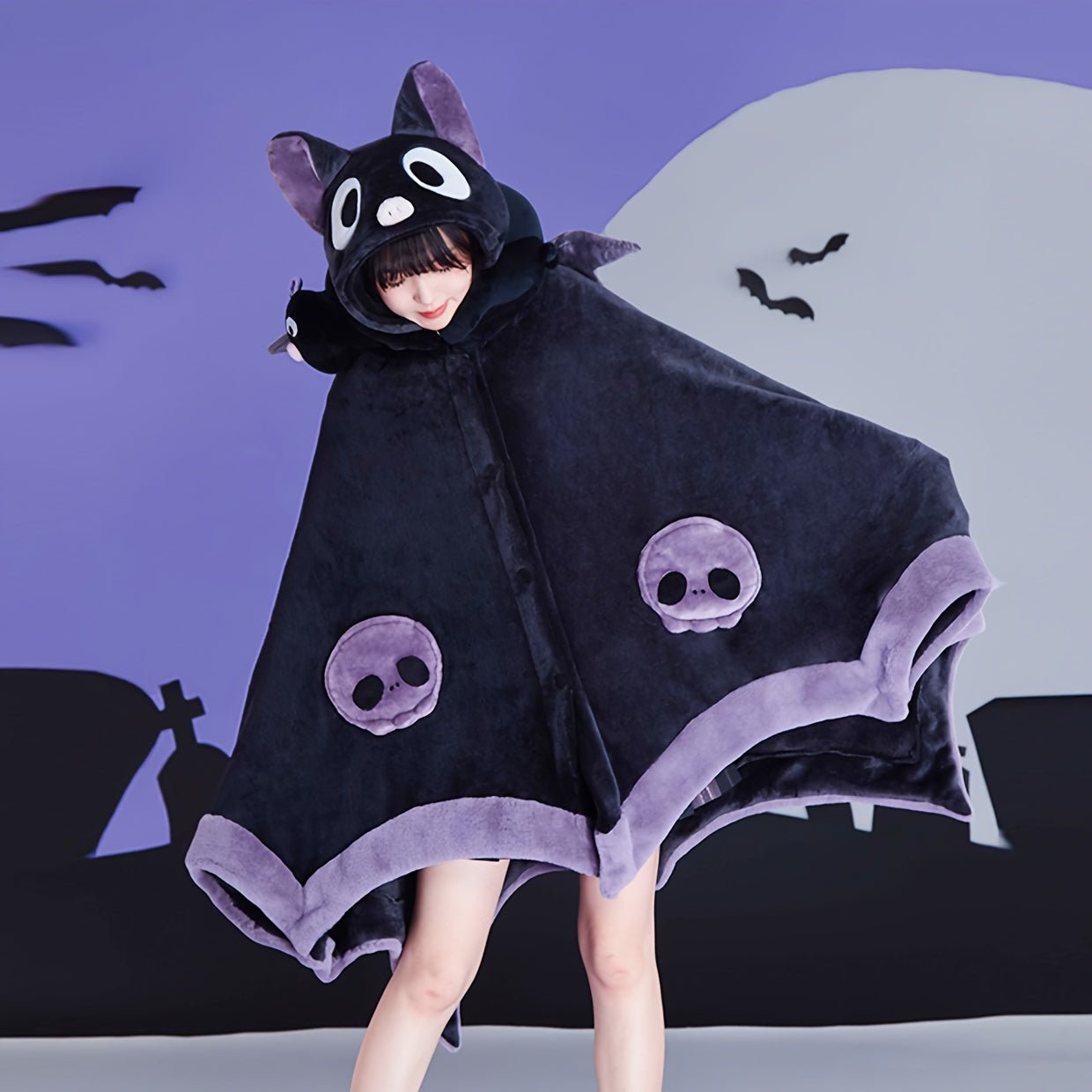 Bat Hooded Wearable Blanket with Detachable Nose