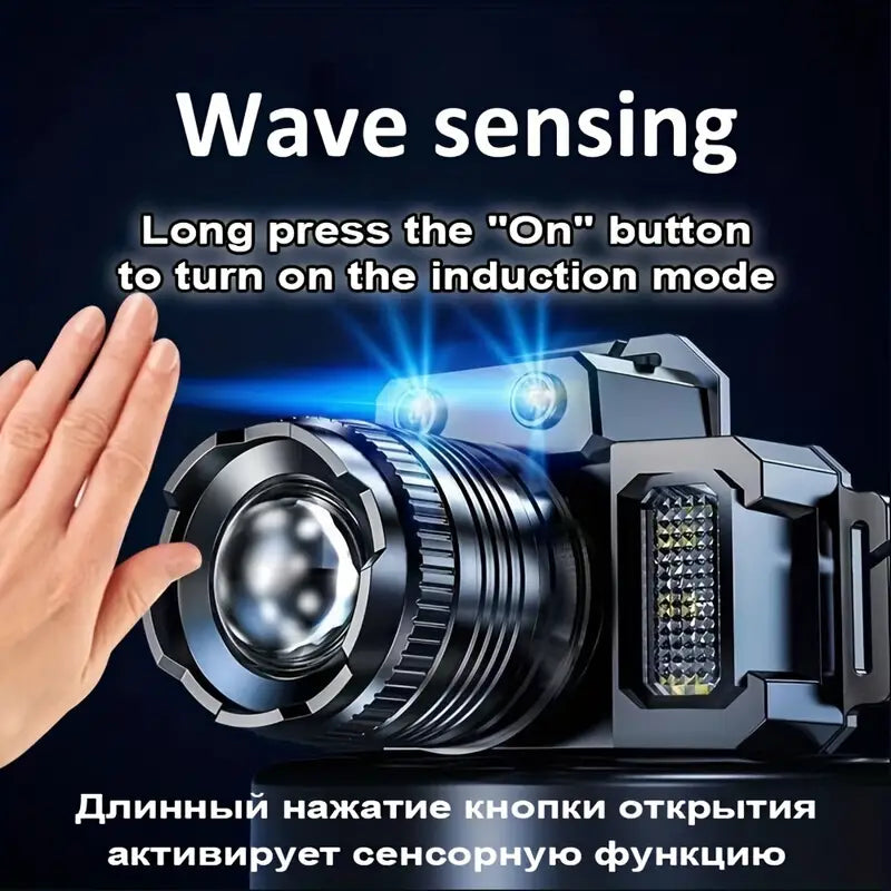 LED Sensor Headlight - Waterproof Rechargeable Head-mounted Flashlight