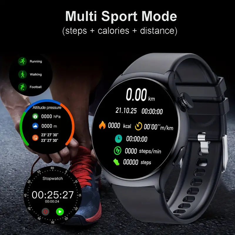 Black Silicone Smart Watch with Wireless Call and Sports Mode