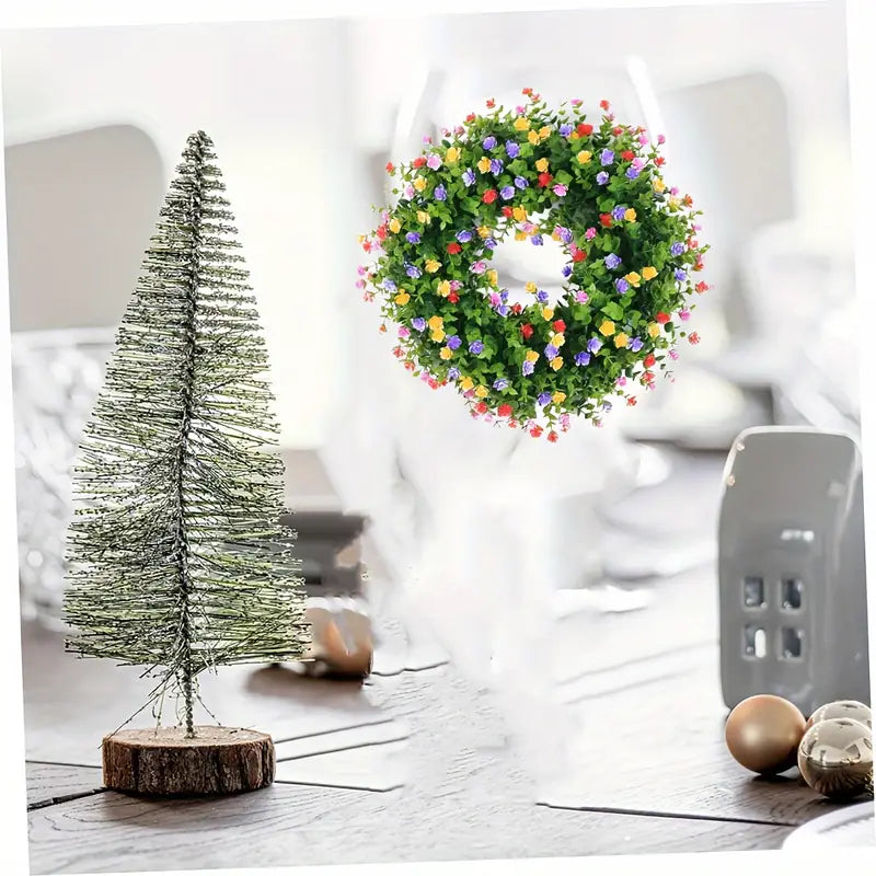 Colorful Silk Rose Flower Wreath with Eucalyptus Leaves