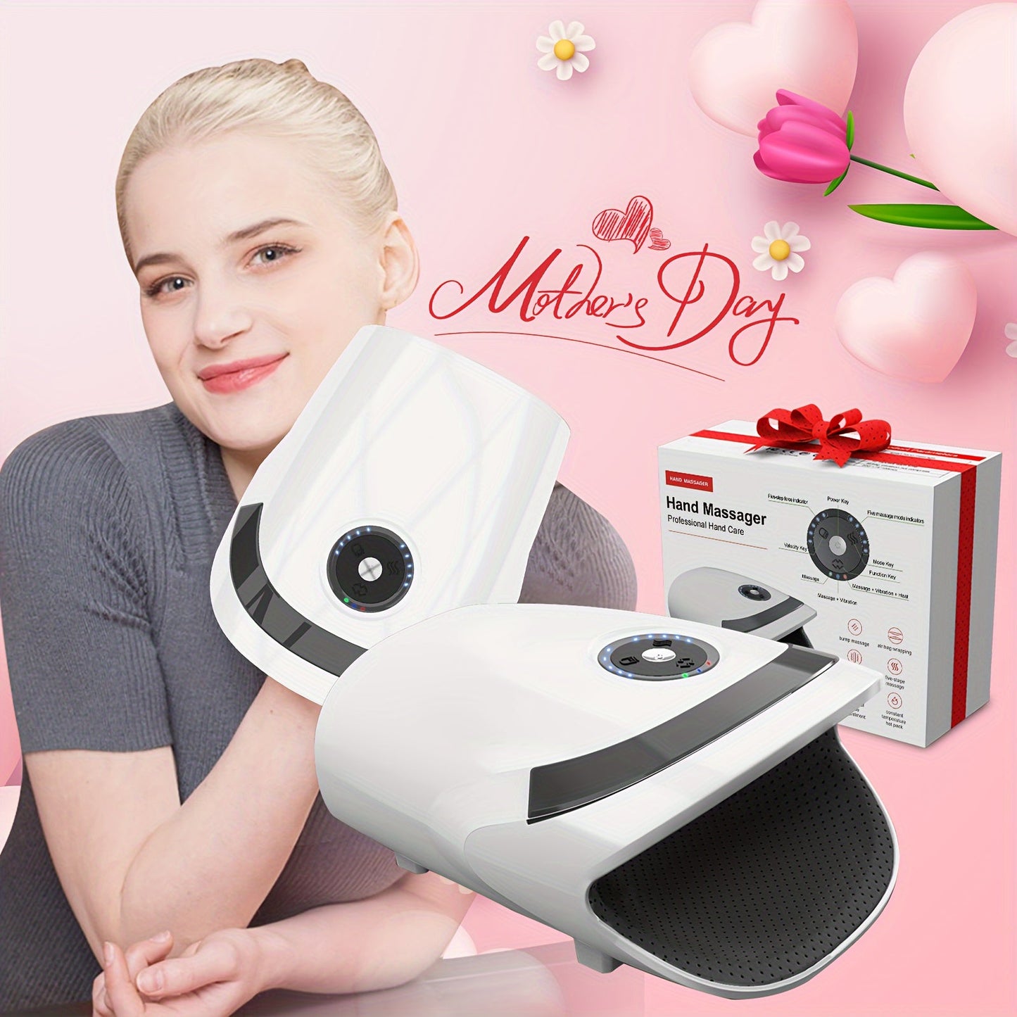 Cordless Hand Massager with Compression & Heat(White)